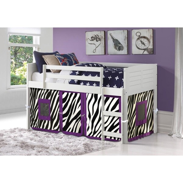 Donco Kids Twin Louver Low Tent Loft in White with Zebra Tent PD_795AW_Z - main